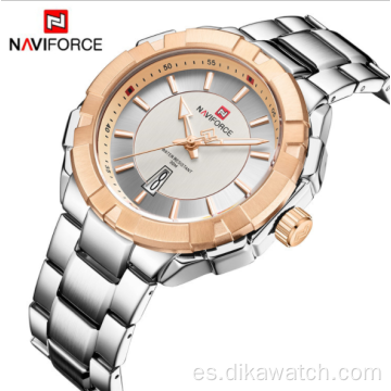 NAVIFORCE 9176 reloj de cuarzo con banda de acero resistente al agua con personalidad de moda para hombre